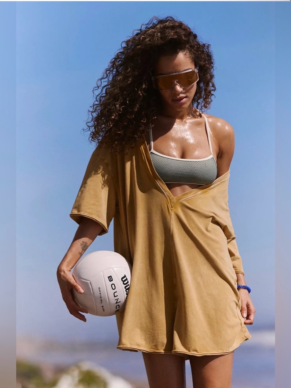 NWT FP Movement by Free People Hot Shot Tee Romper-Mocha Latte